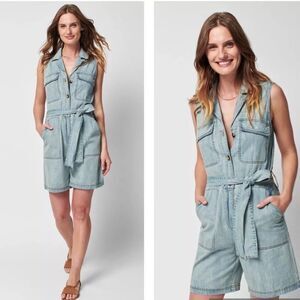 Faherty Utility Denim Chambray Button Up Romper